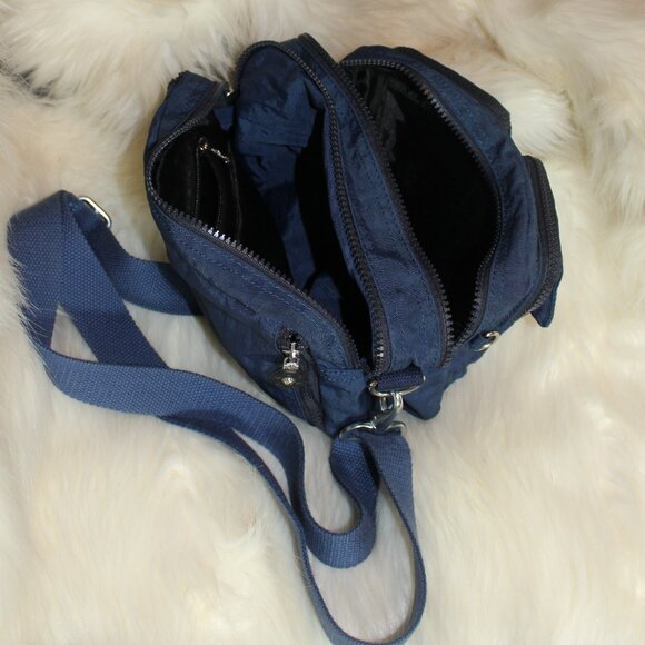 VTG Kipling belt shoulder blue zip bag 2 straps travel vacation - Picture 3 of 8